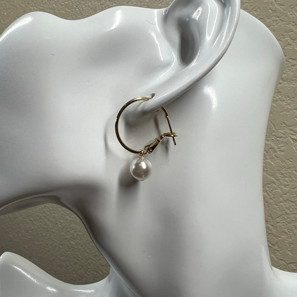 Earrings Golden Huggie Hoop with Charms Fashion Pearl Drop Dangle Earrings Royal - Picture 4 of 11